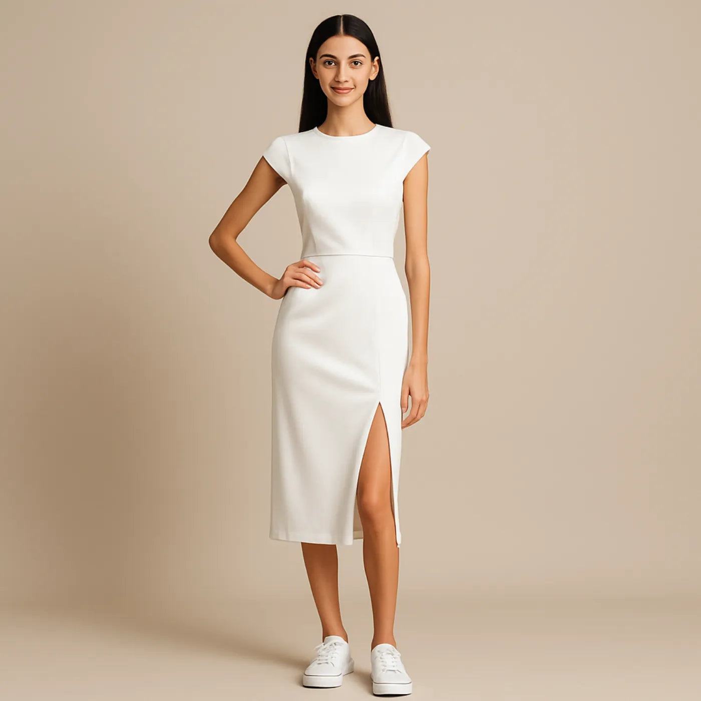 Vestido Midi Branco Caelinna
