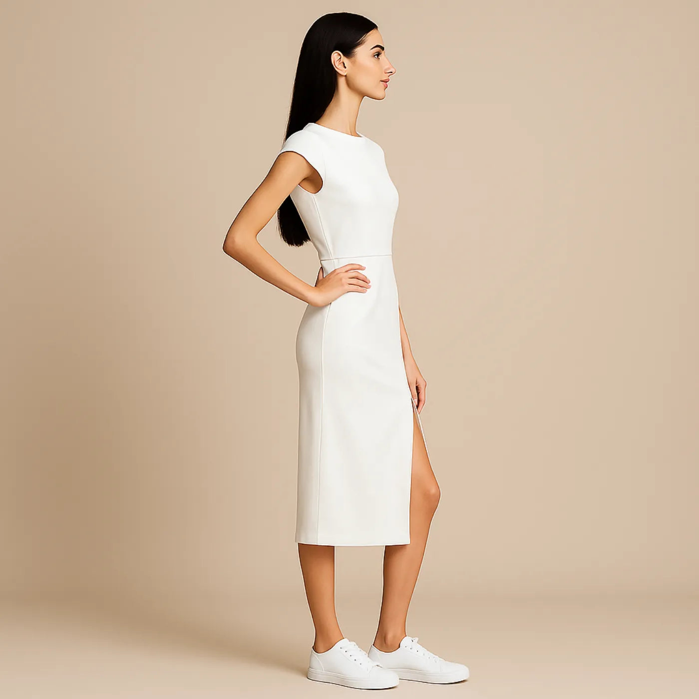 Vestido Midi Branco Caelinna